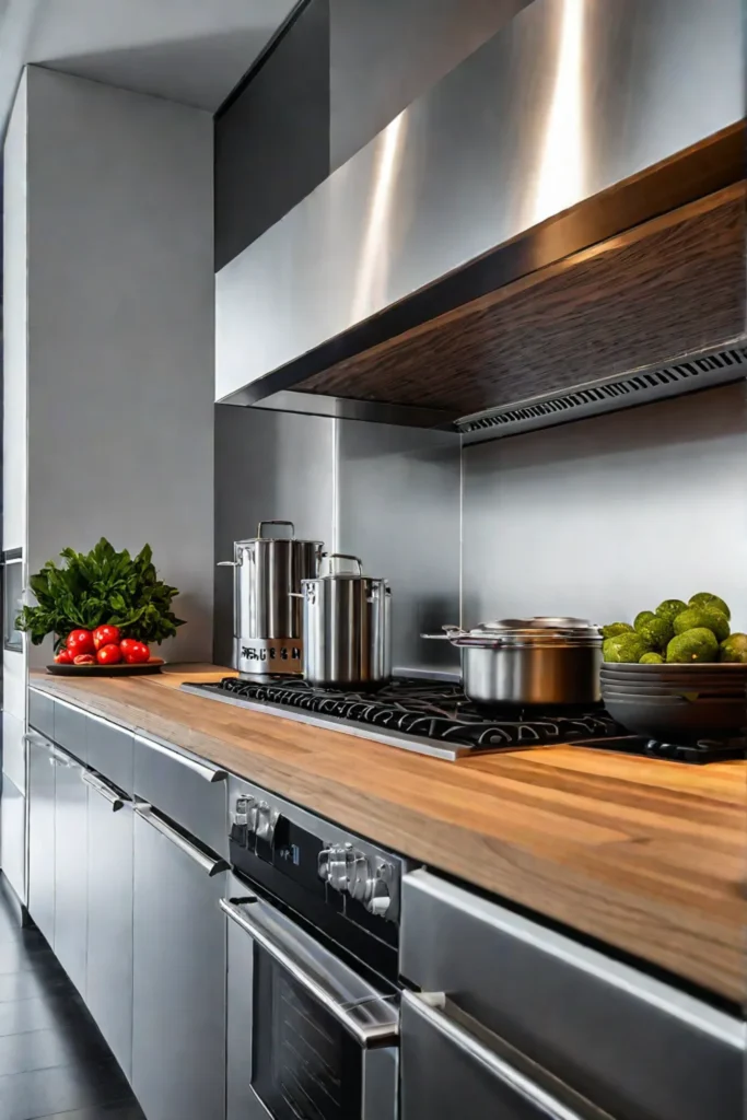 Fullheight stainless steel backsplash in a chefs kitchen