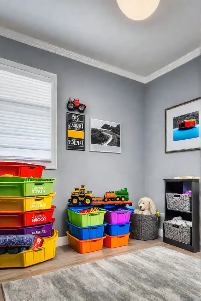Functional playroom with playful storage solutions