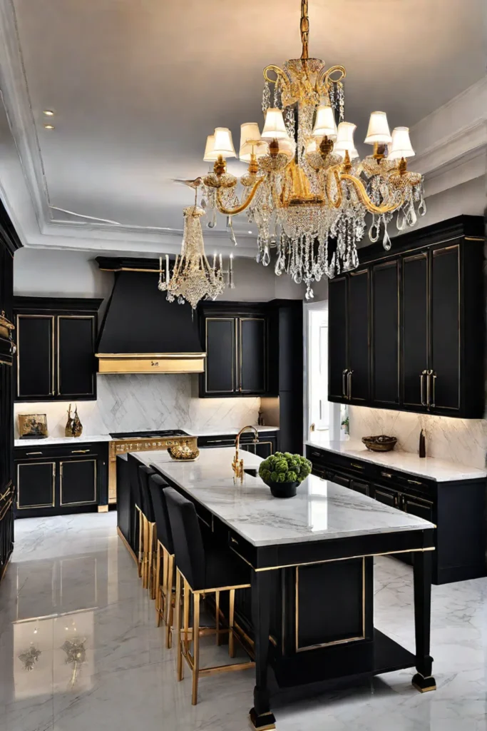 Glamorous kitchen with black cabinetry