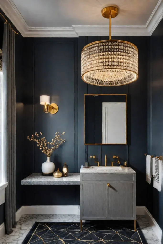 Glamorous modern powder room with gold accents