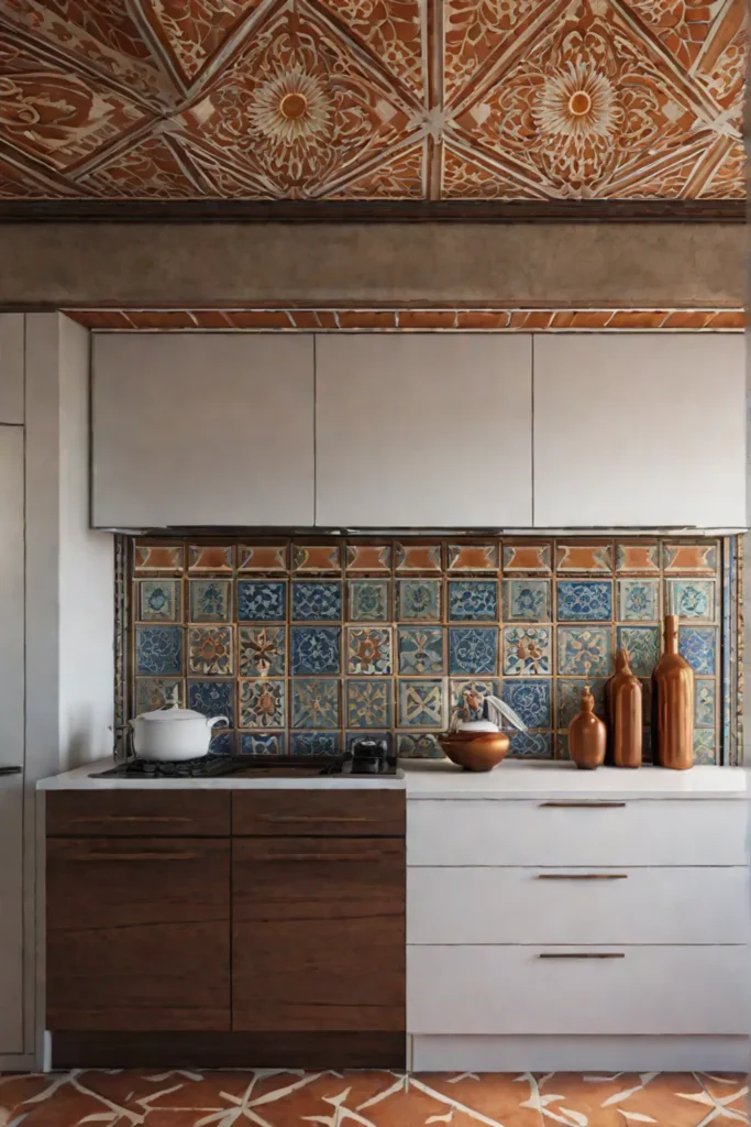 Handpainted tile backsplash in Mediterranean kitchen