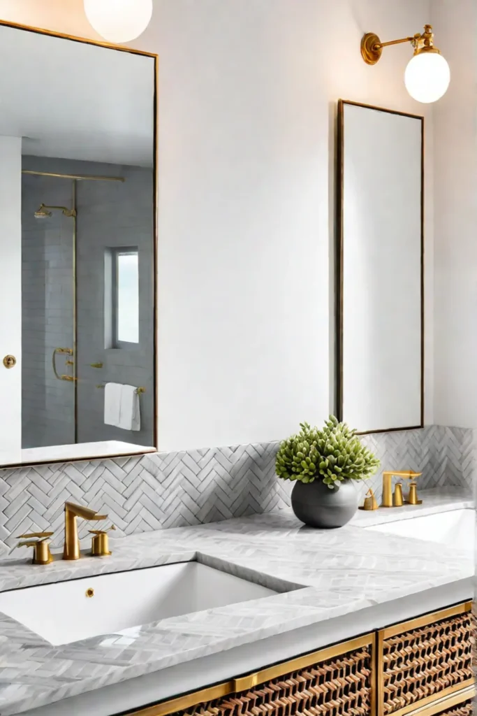 Herringbone tile bathroom vanity