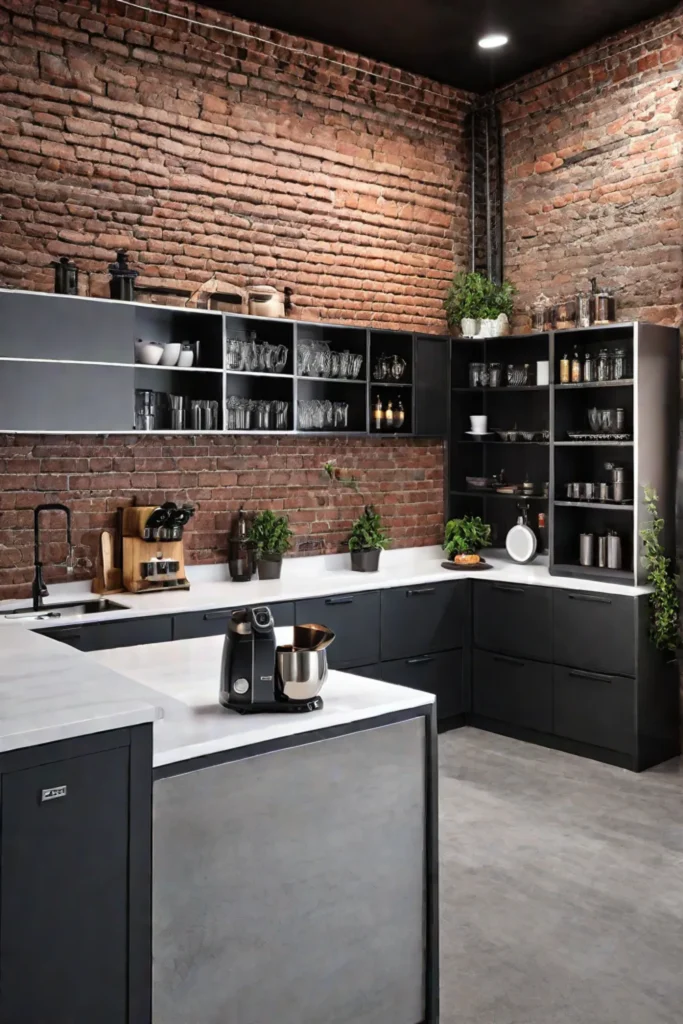 Industrial kitchen corner cabinet with Lshaped design for appliance storage