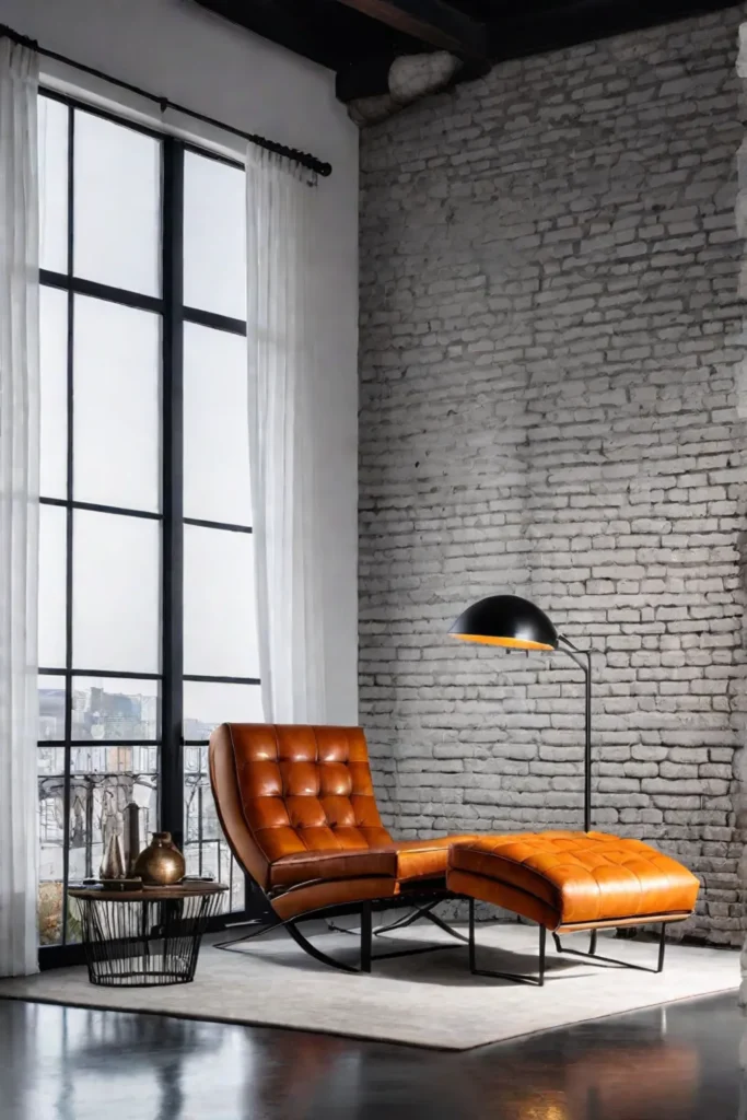 Industrial living room with a leather chaise lounge