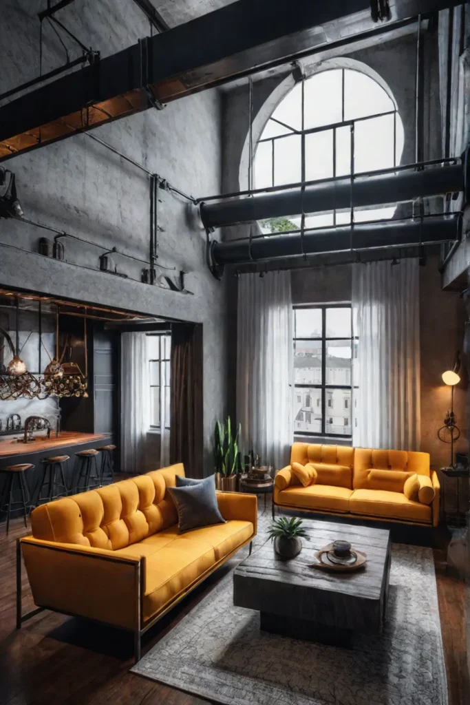 Industrial living room with exposed ductwork