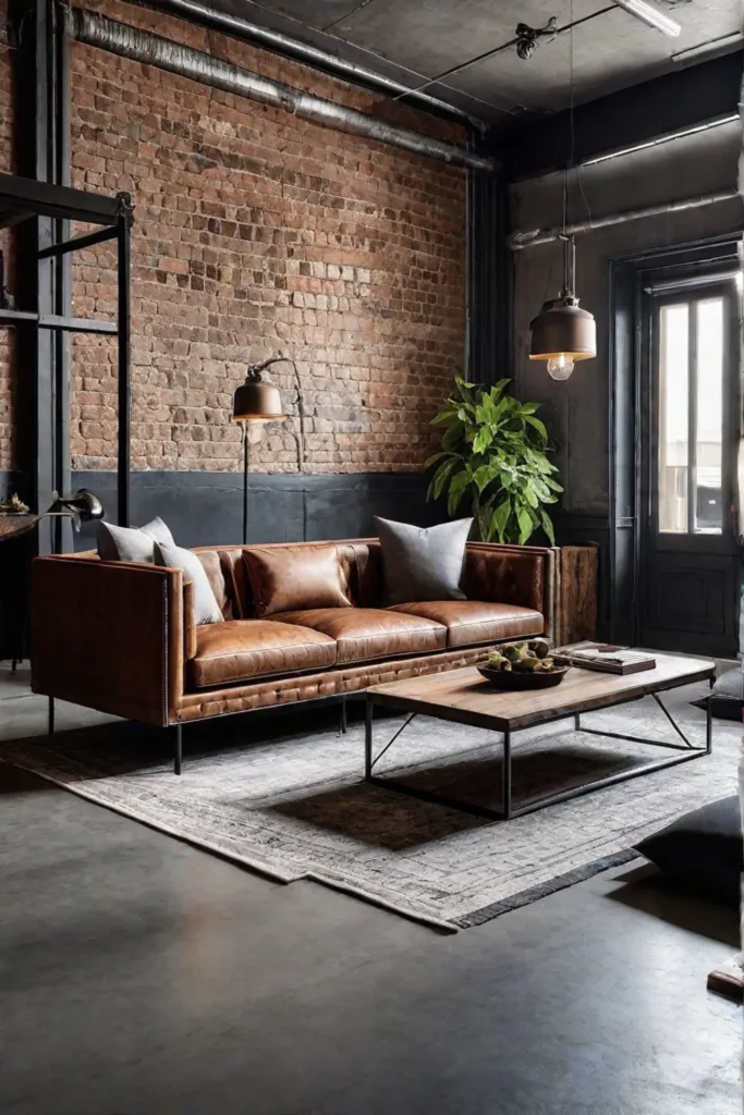 Industrialchic living room with reclaimed wood and metal furniture