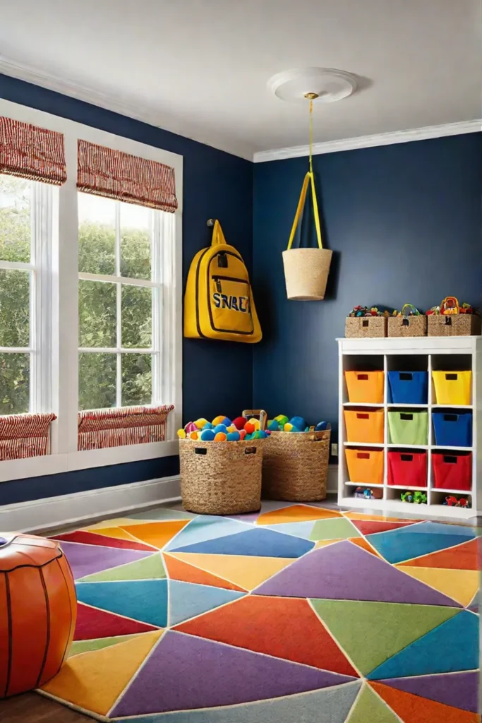 Inviting playroom with colorful storage options