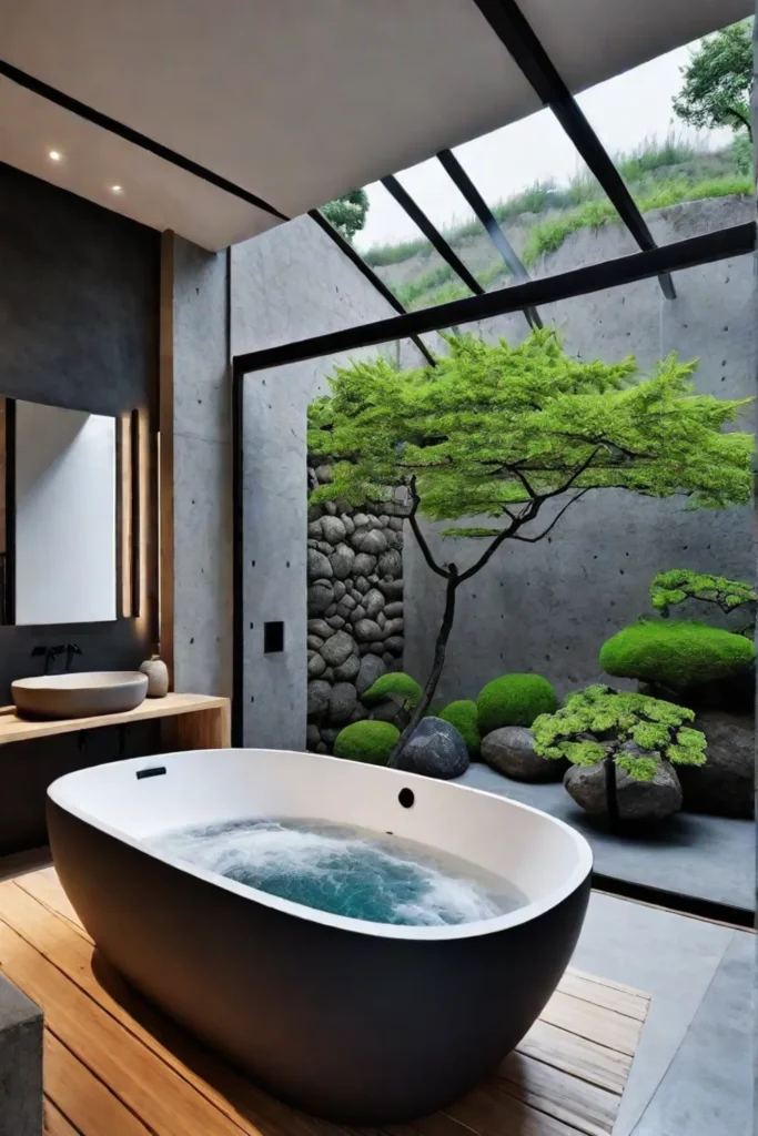Japaneseinspired modern bathroom with black fixtures