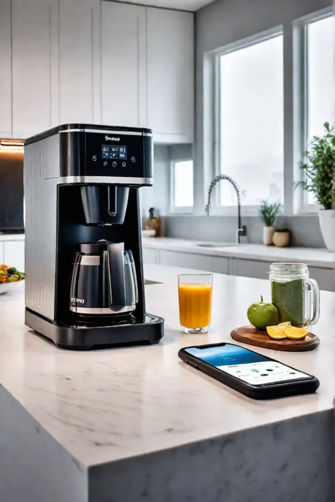 Kitchen countertop with various smart appliances