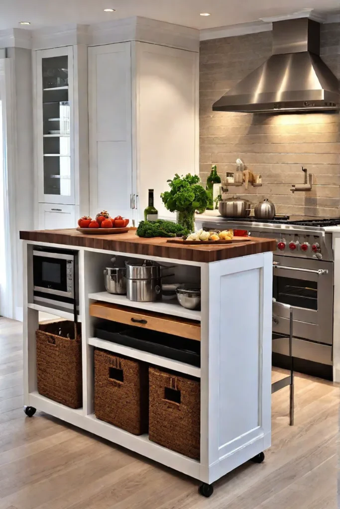 Kitchen island with cutting board and compost bin