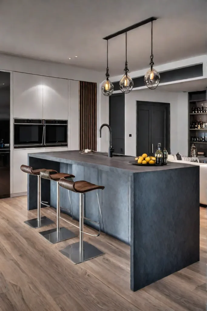 Kitchen with builtin wine fridge and bar area