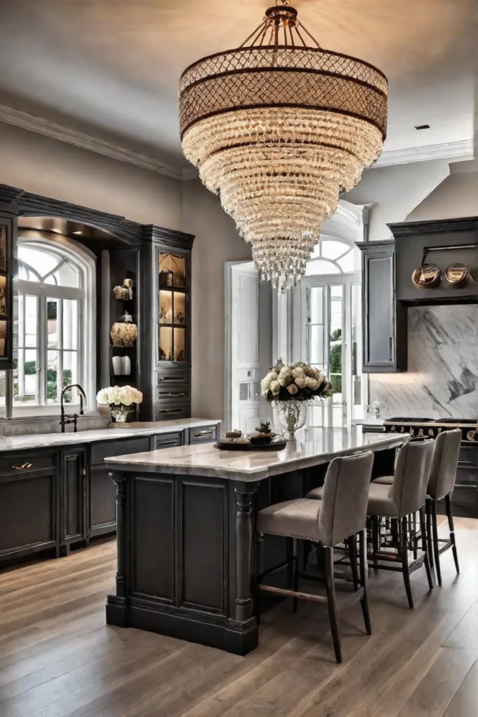 Kitchen with chandelier