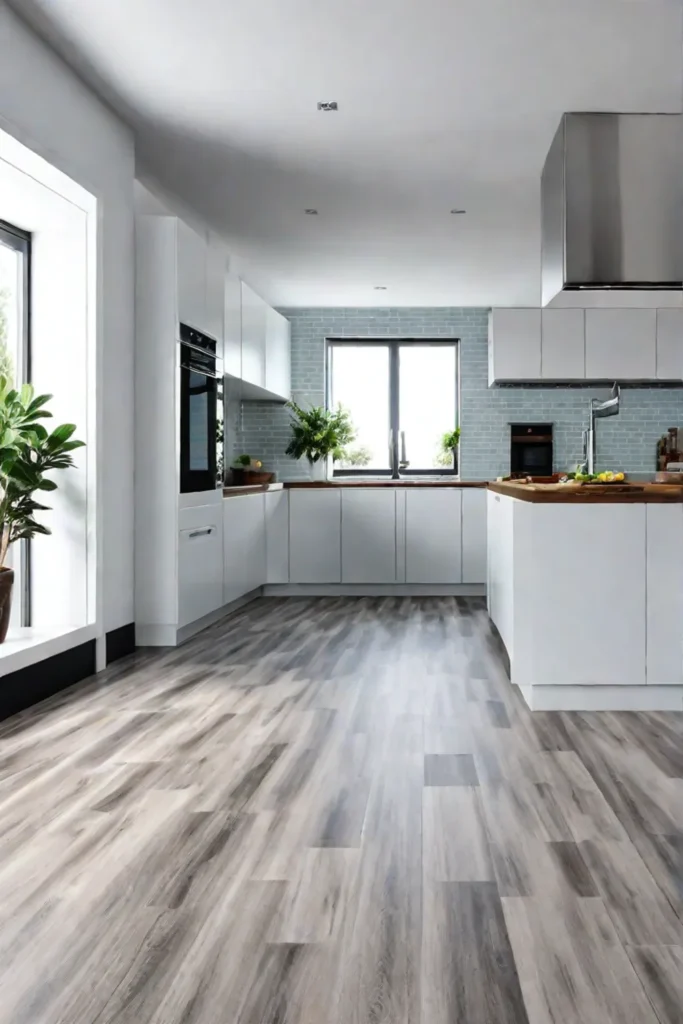 Kitchen with cushioned vinyl flooring for comfort