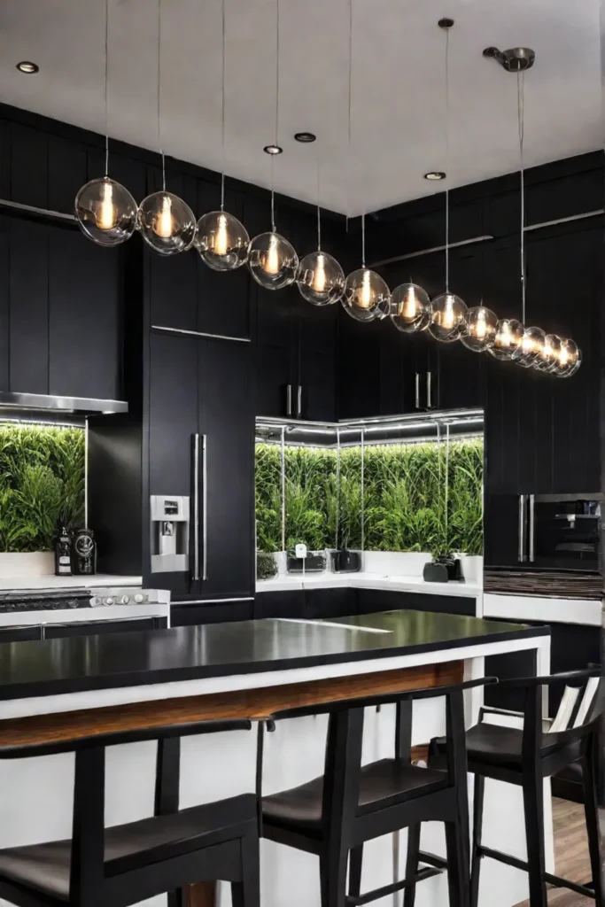 Kitchen with eclectic light fixtures