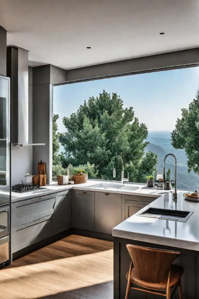 Kitchen with large bay window