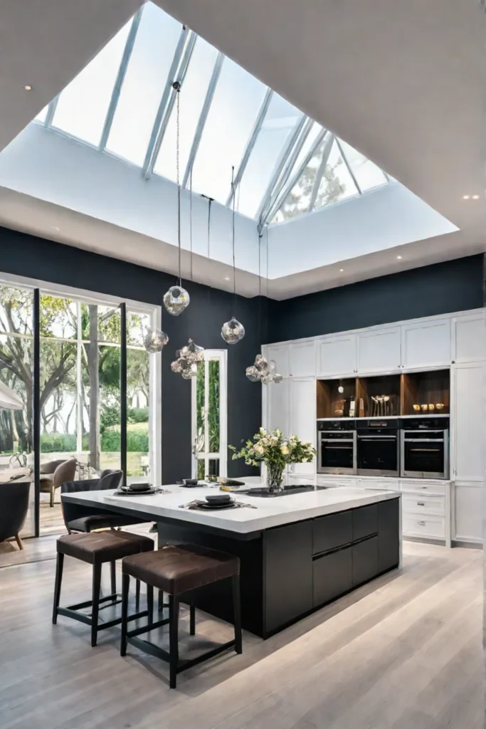 Kitchen with large island and dining area