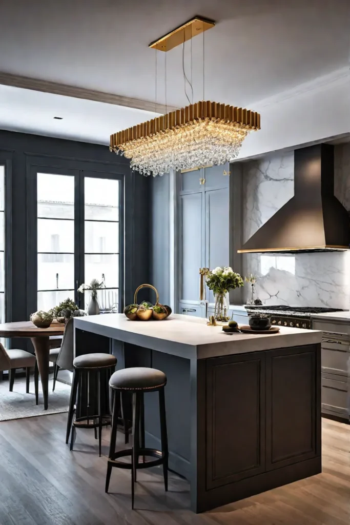 Kitchen with statement light fixture