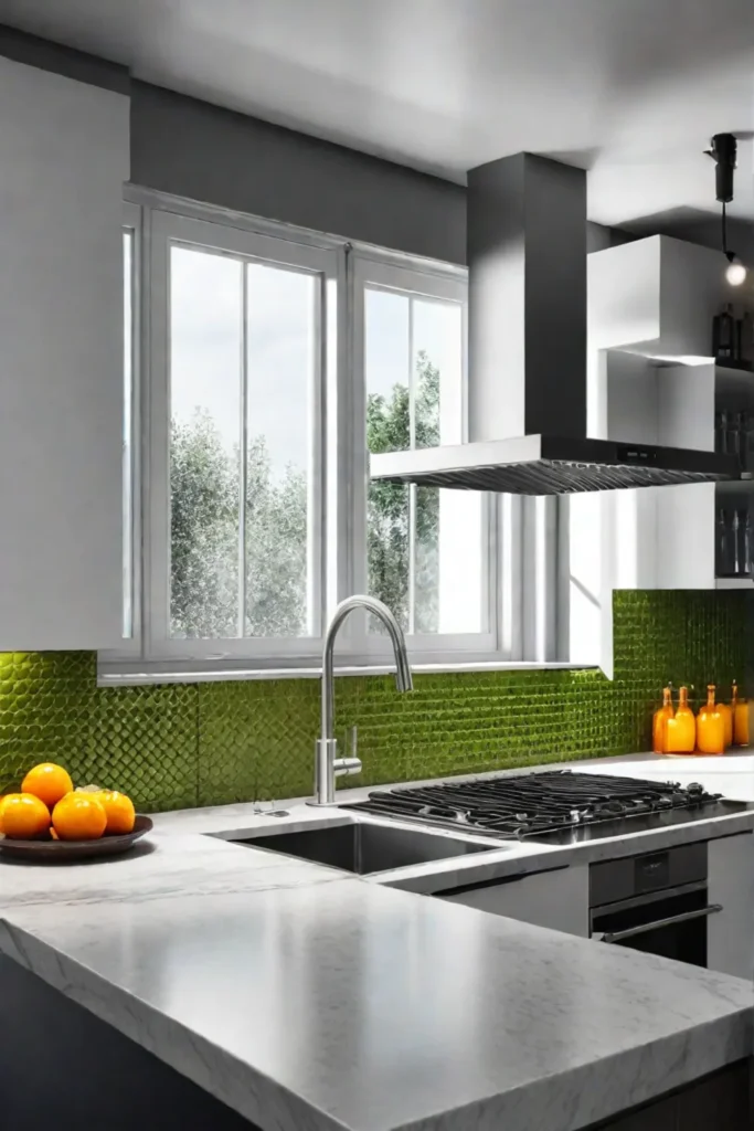 Kitchen with vibrant backsplash and pop of color