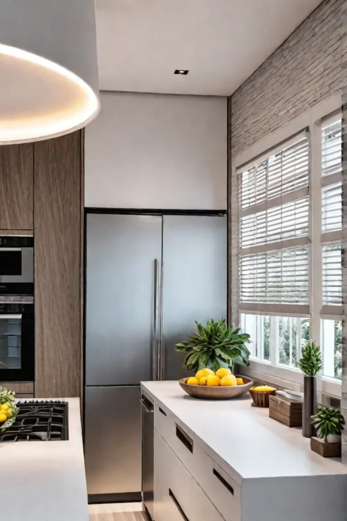 Kitchen with wall sconces and recessed lighting