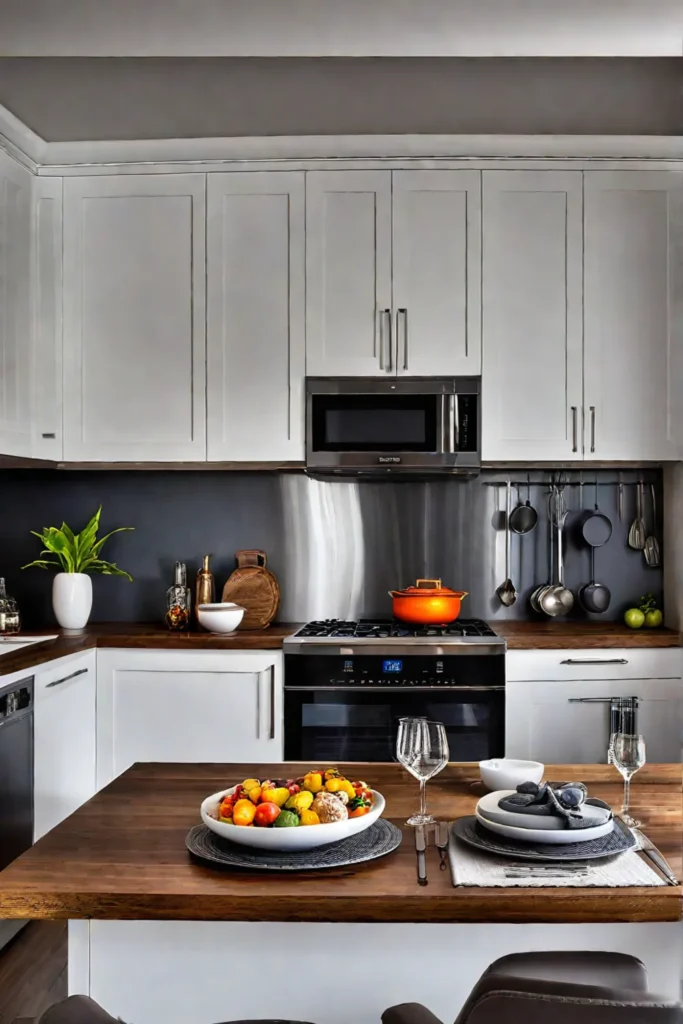 Kitchen island with dimmed pendant lights for ambiance