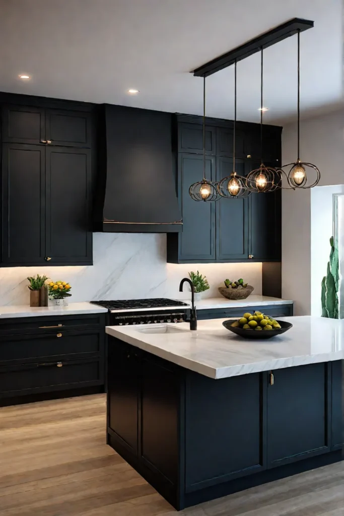 Kitchen island with pendant lights as a focal point and task lighting
