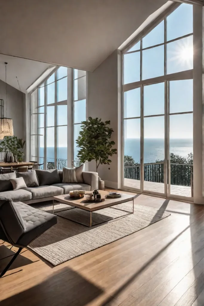 Large mirror on wall in cozy living room