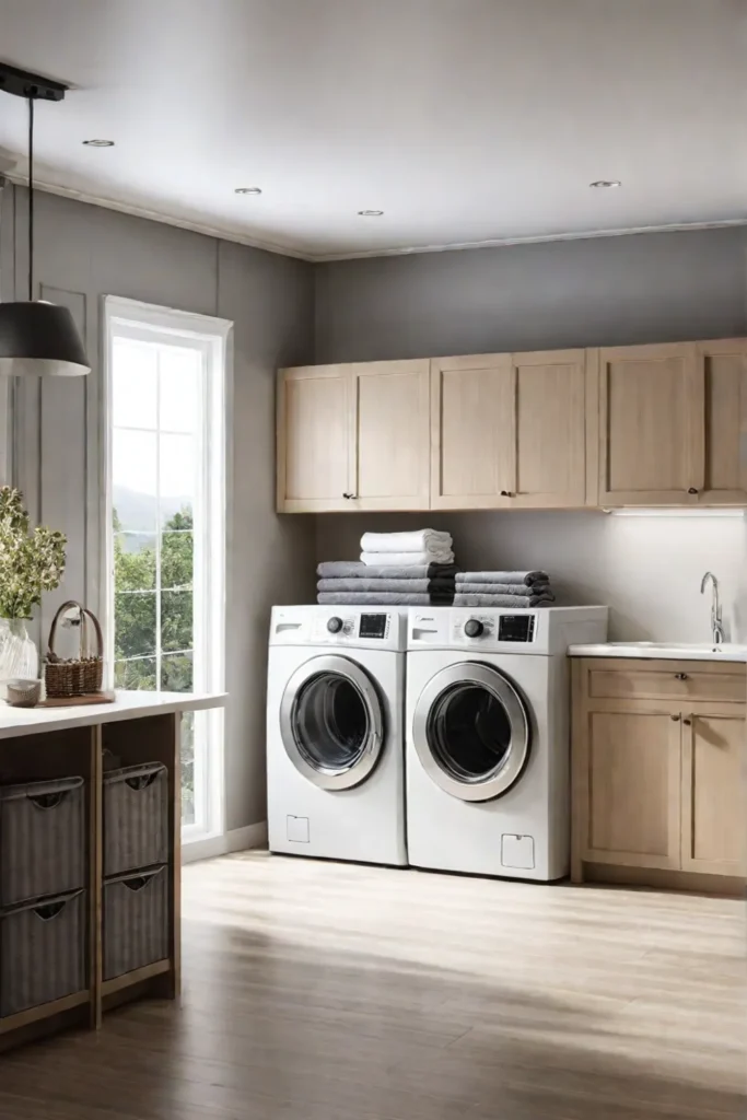 Laundry room with ample natural light and storage