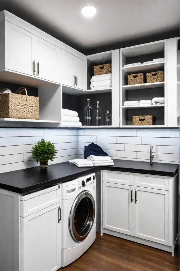 Laundry room with corner storage solutions