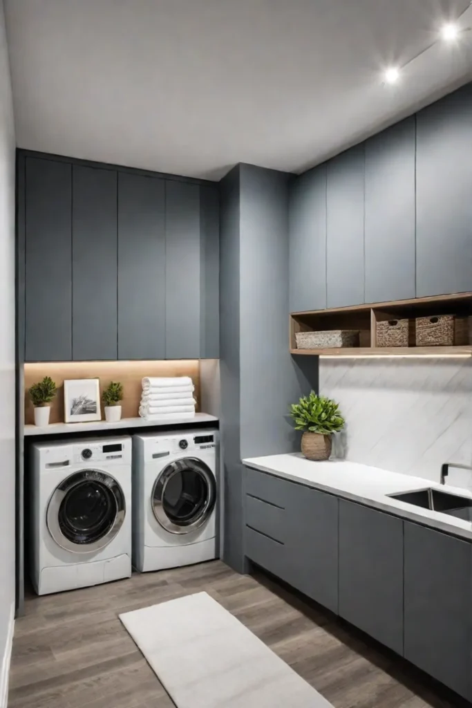 Laundry room with diverse storage solutions