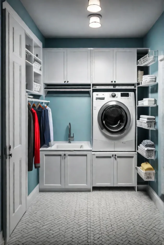 Laundry room with door and wall storage solutions