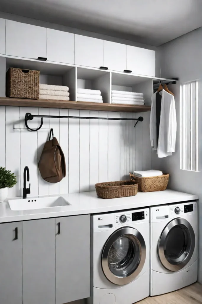 Laundry room with minimalist and functional storage