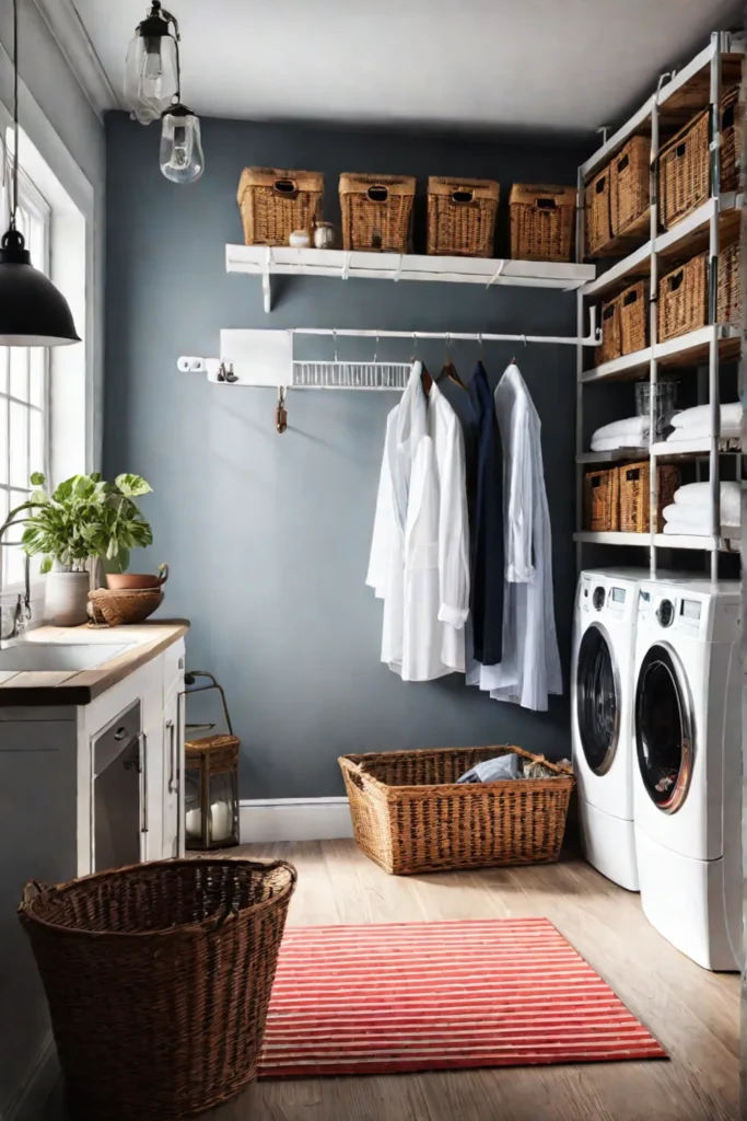 Laundry room with repurposed and creative storage