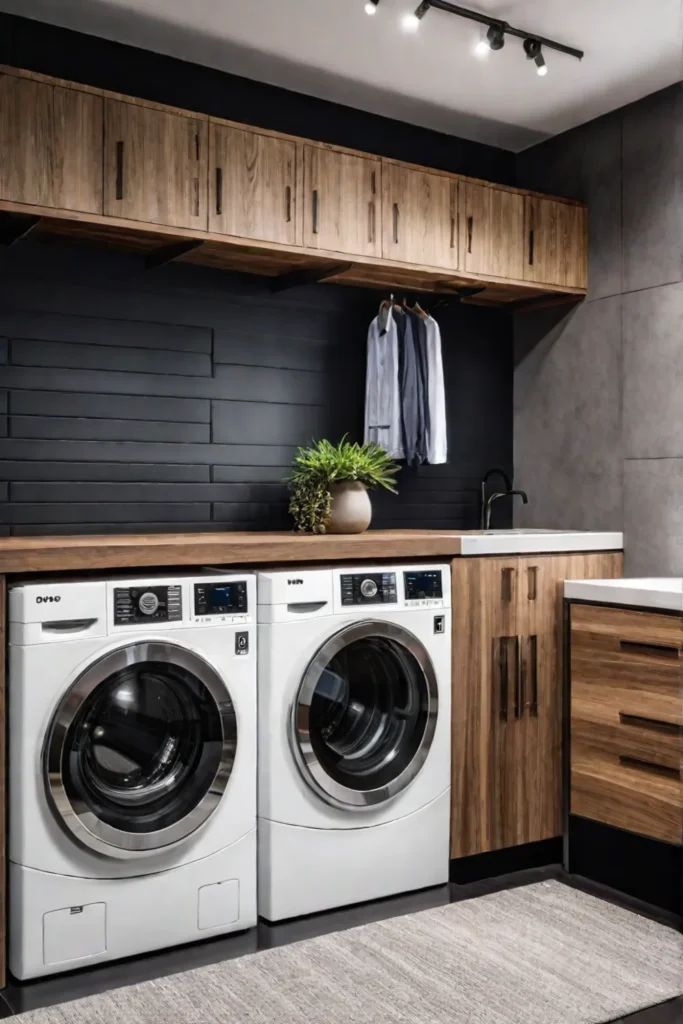 Laundry room with stylish storage and decor