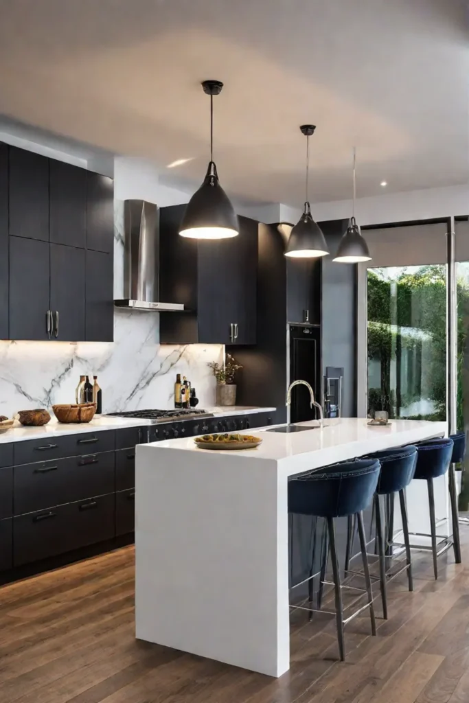 Lighting complements design elements in a kitchen creating a visually appealing space