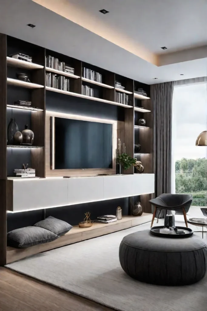 Living room demonstrating seamless integration of storage solutions