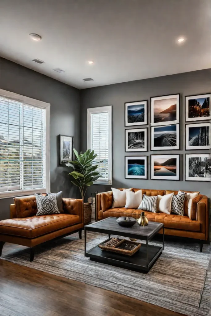 Living room featuring a gallery wall with family photos and artwork