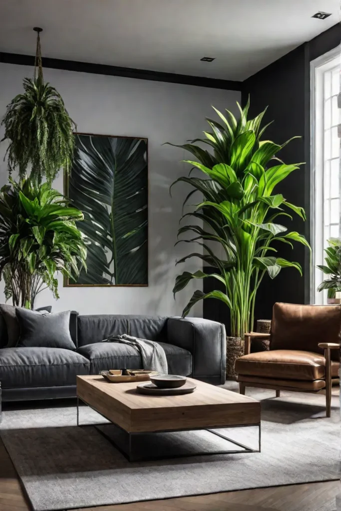 Living room incorporating indoor plants for a natural touch