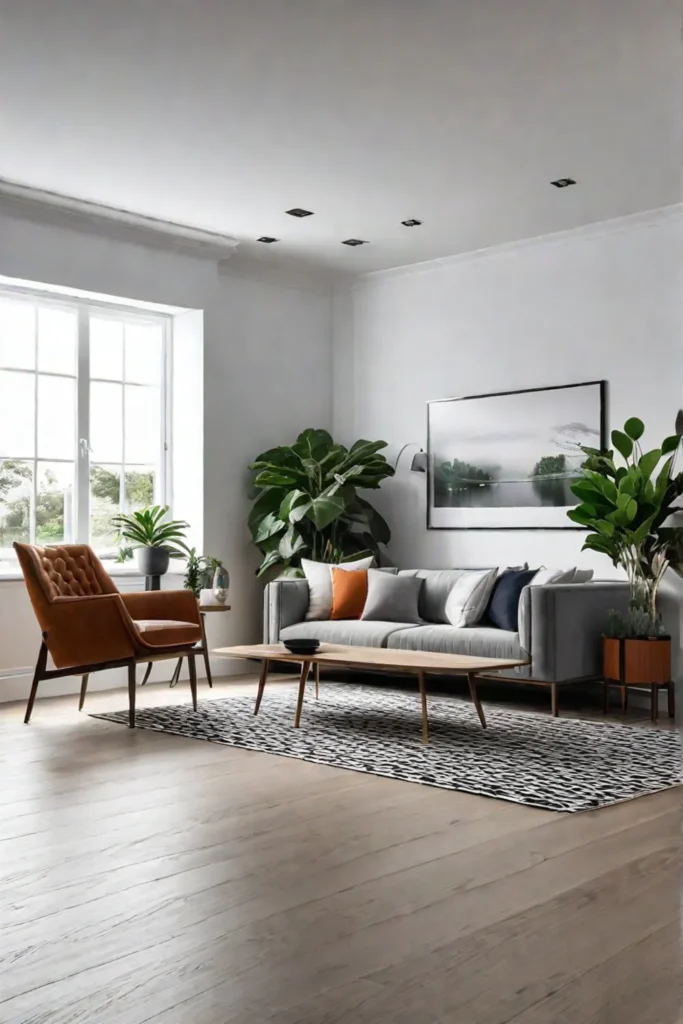Living room with a collection of houseplants in pots and planters