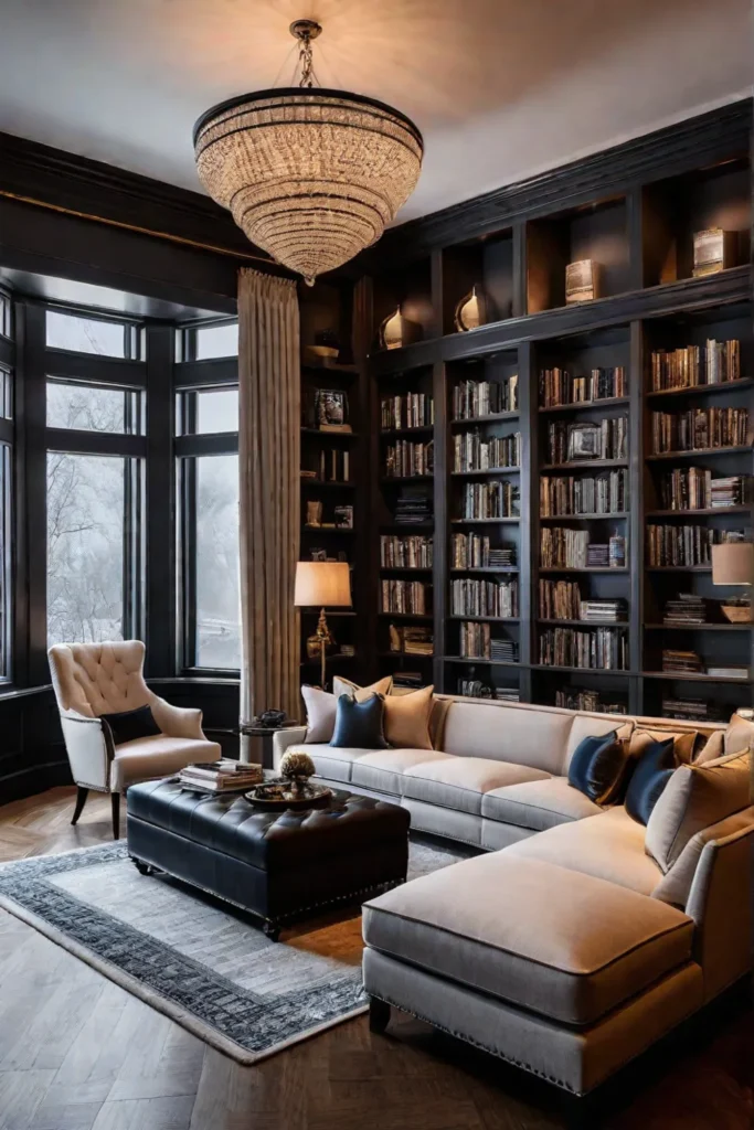 Living room with a reading nook and focal point