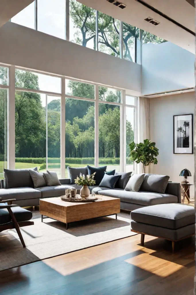 Living room with greenery and outdoor view