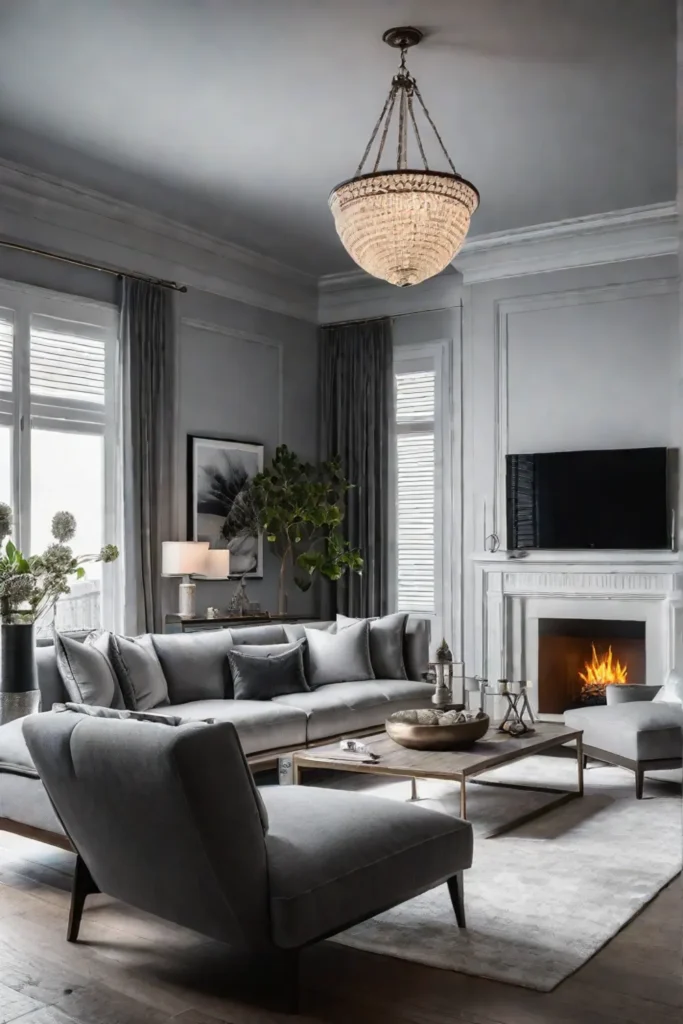 Living room with monochromatic gray color scheme