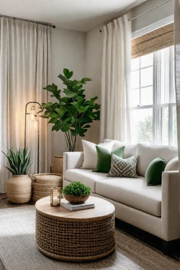 Living room with natural light and minimalist furniture