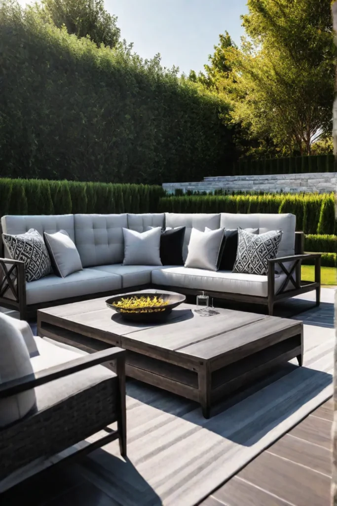 Luxurious backyard patio with highend furniture