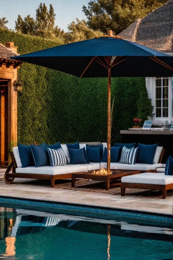 Luxurious backyard patio with pool and cabana