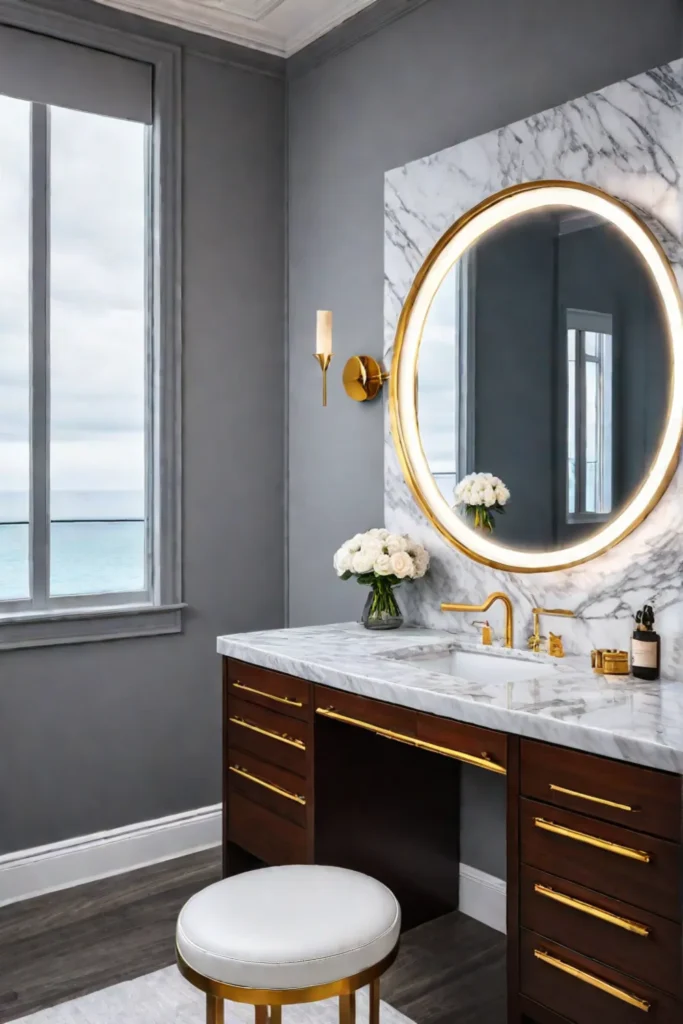 Luxurious bathroom vanity with builtin makeup desk