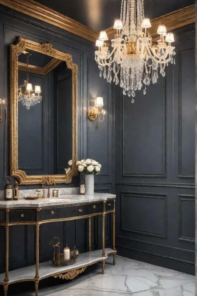 Luxurious bathroom with cluster of antiquestyle mirrors