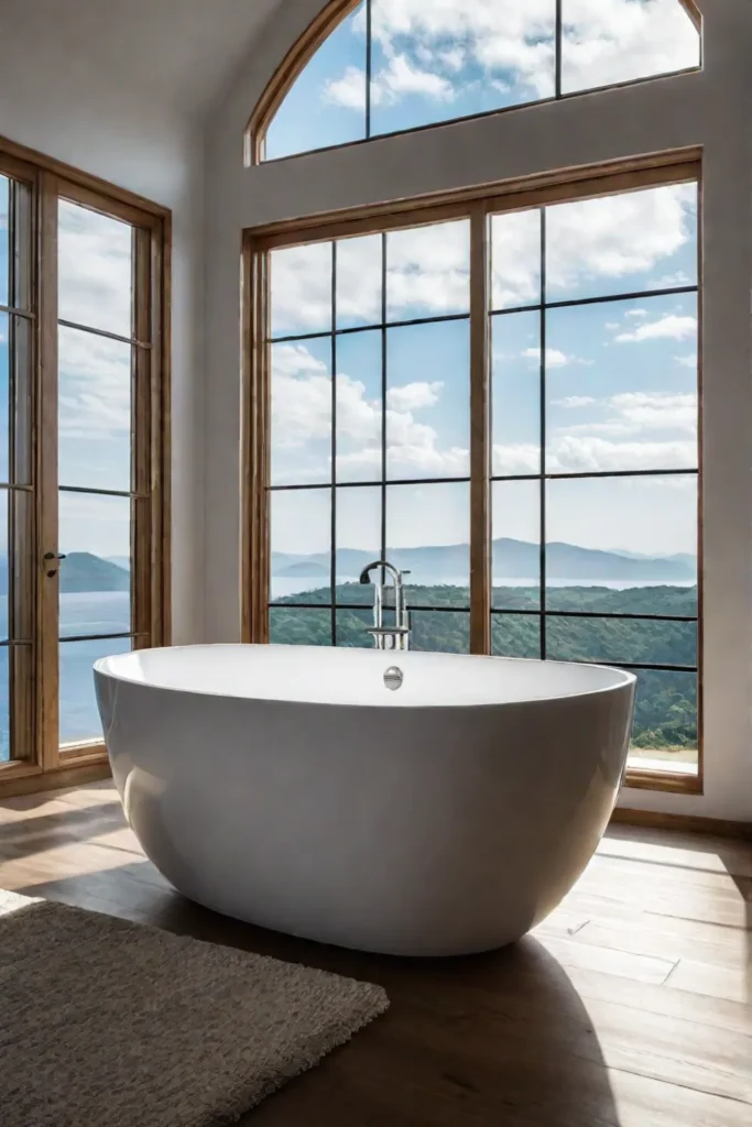 Luxurious bathroom with freestanding bathtub and window view