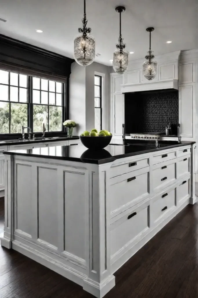 Luxurious kitchen island with waterfall countertop