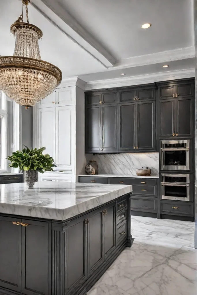 Luxurious kitchen with marble island