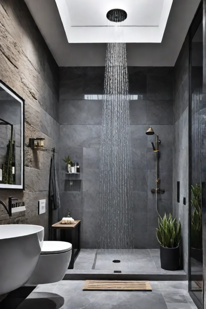 Luxurious spalike bathroom with a marble shower and a freestanding tub